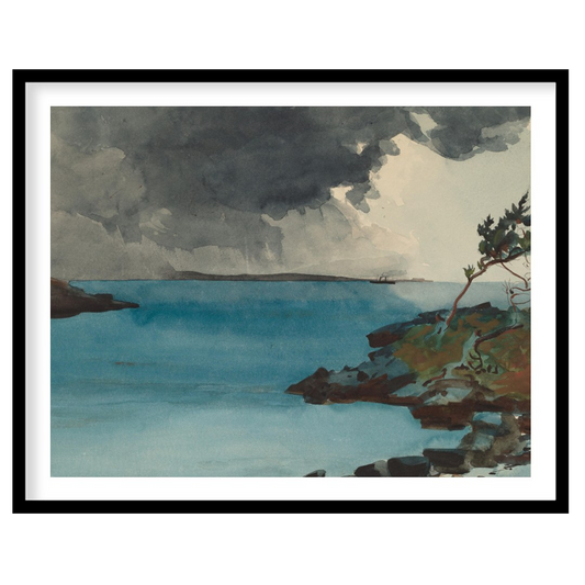 Experience the dramatic interplay of nature in 'Storm Over Tranquil Waters.' This captivating piece for interior