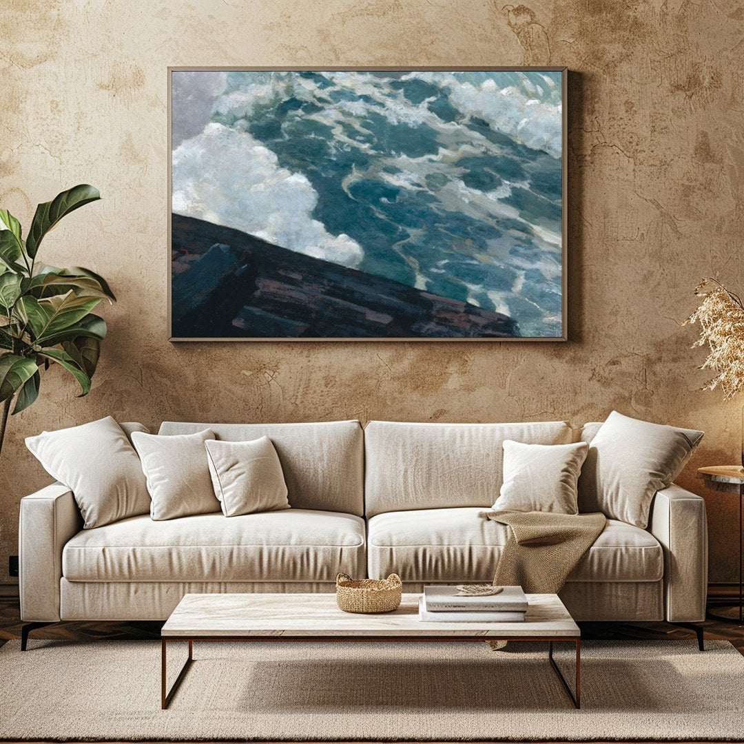 Experience the raw power of nature with this captivating canvas artwork depicting a stormy sea. The for Family Room