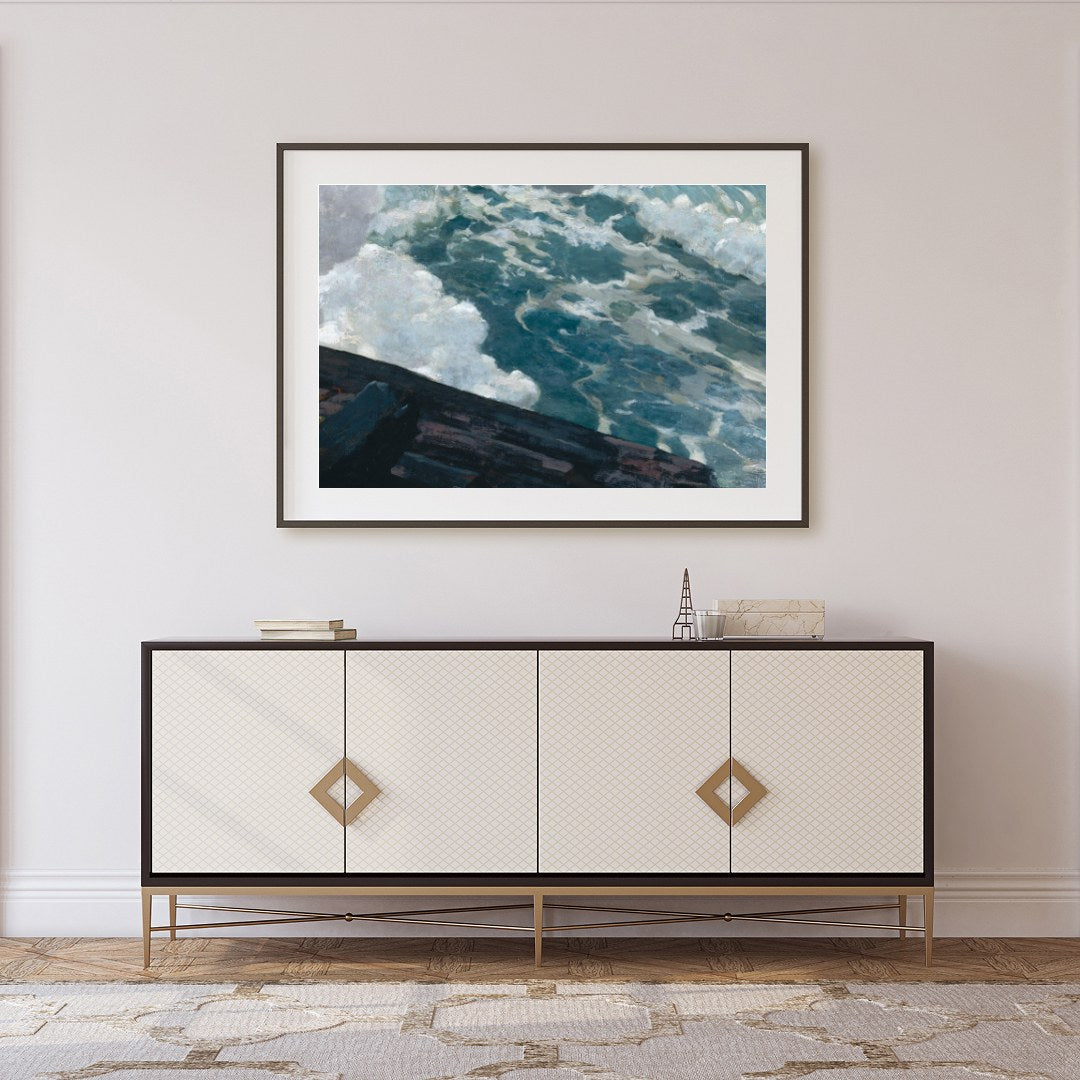 Experience the raw power of nature with this captivating canvas artwork depicting a stormy sea. The for Foyer