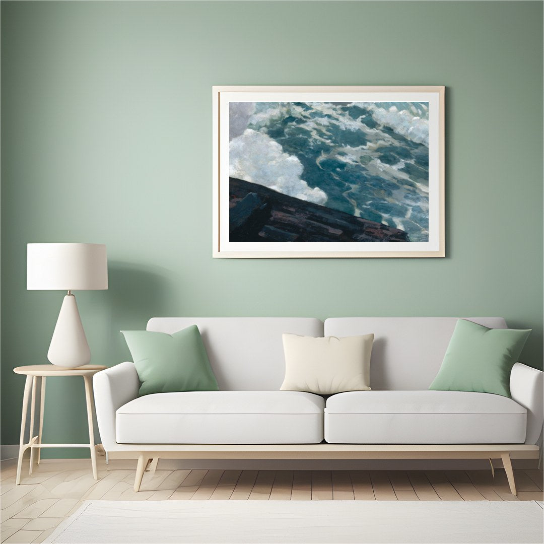Experience the raw power of nature with this captivating canvas artwork depicting a stormy sea. The for Hall