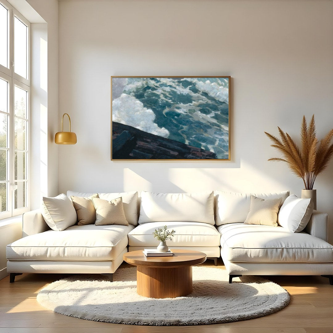 Experience the raw power of nature with this captivating canvas artwork depicting a stormy sea. The for Living Room