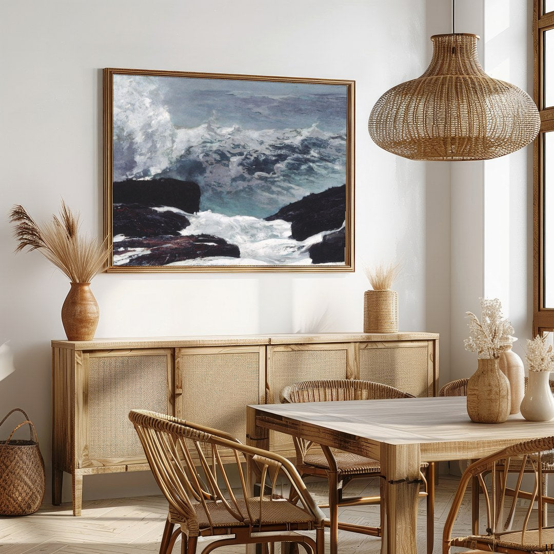 Experience the raw power of nature with this captivating seascape artwork. Featuring turbulent for Dining