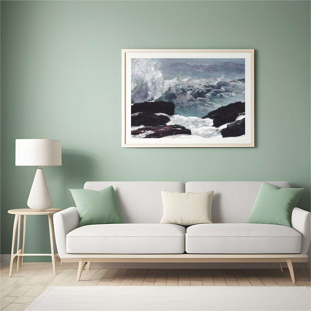 Experience the raw power of nature with this captivating seascape artwork. Featuring turbulent for Hall