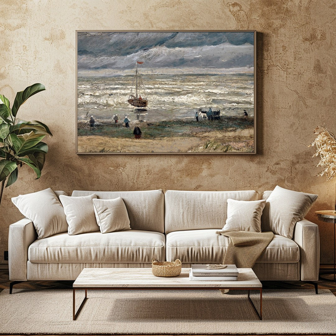 Experience the raw beauty of nature with this evocative artwork depicting a dramatic coastal scene. for Family Room
