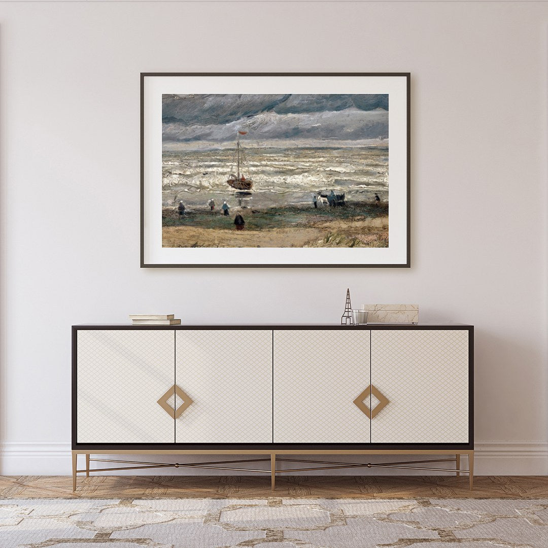 Experience the raw beauty of nature with this evocative artwork depicting a dramatic coastal scene. for Foyer