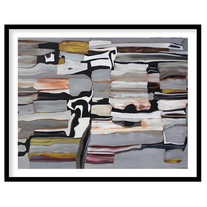 """Stratified Abstraction"" presents a complex abstract composition with a focus on layered forms a… for area