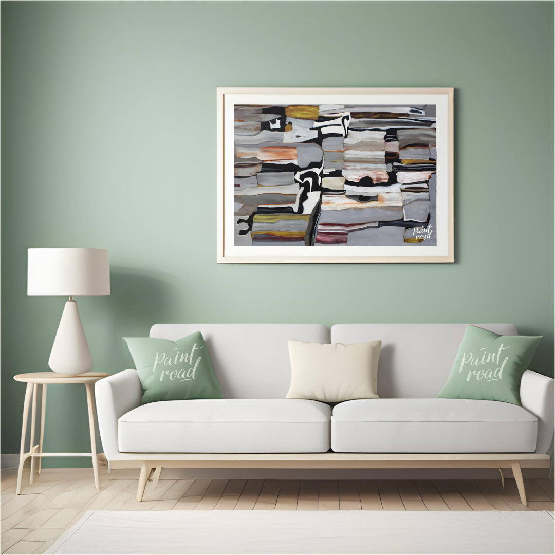 """Stratified Abstraction"" presents a complex abstract composition with a focus on layered forms a… for living room