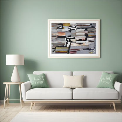 """Stratified Abstraction"" presents a complex abstract composition with a focus on layered forms a… for living room
