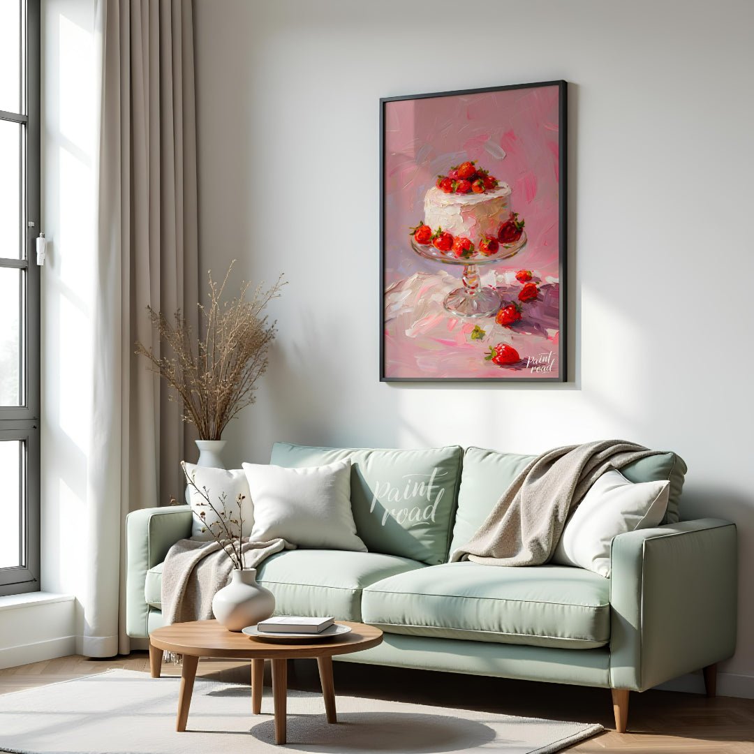 Strawberry Serenade Painting available online at Paintroad showing aesthetic. art and bakery
