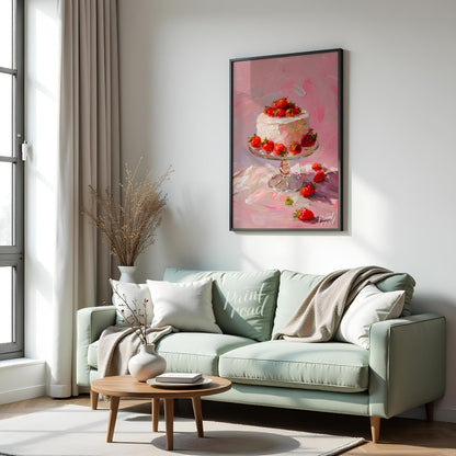 Strawberry Serenade Painting available online at Paintroad showing aesthetic. art and bakery