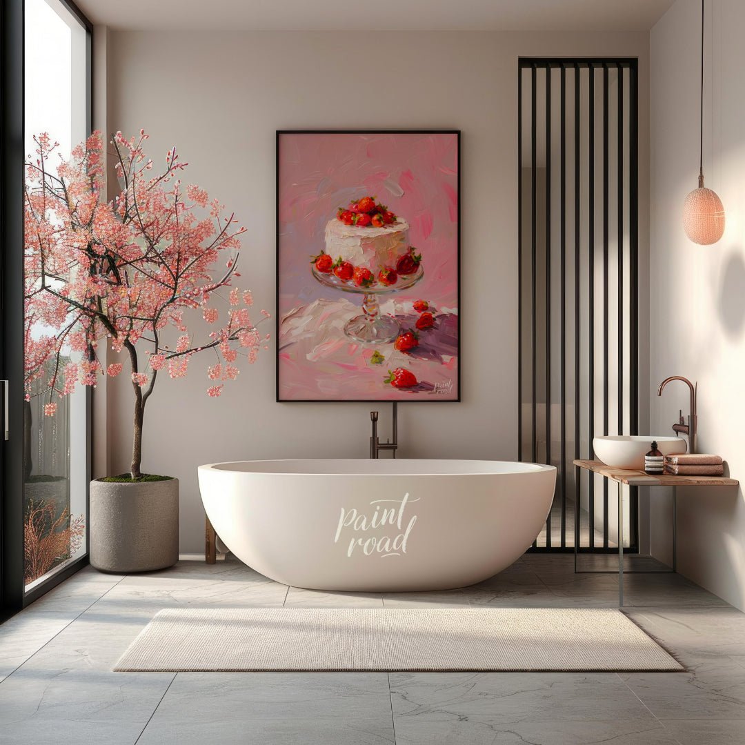 Strawberry Serenade Painting available online at Paintroad showing aesthetic. art and bakery