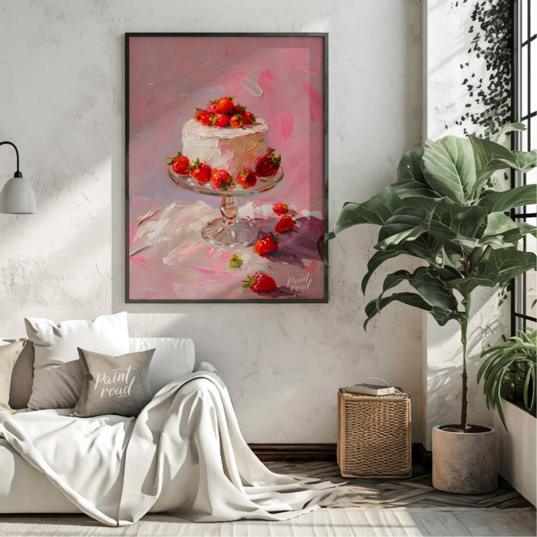 Strawberry Serenade Painting available online at Paintroad showing aesthetic. art and bakery