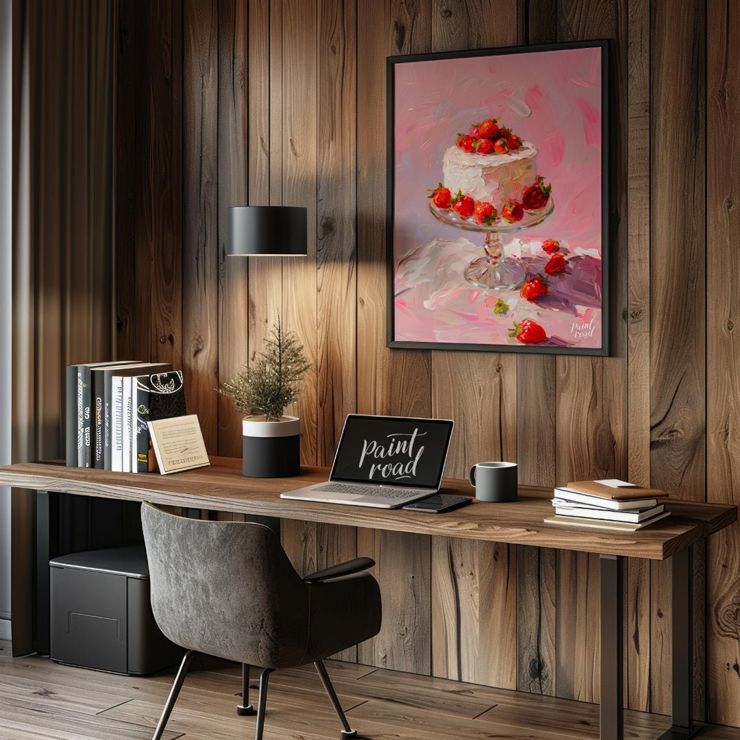 Strawberry Serenade Painting available online at Paintroad showing aesthetic. art and bakery