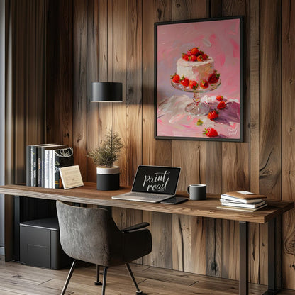 Strawberry Serenade Painting available online at Paintroad showing aesthetic. art and bakery