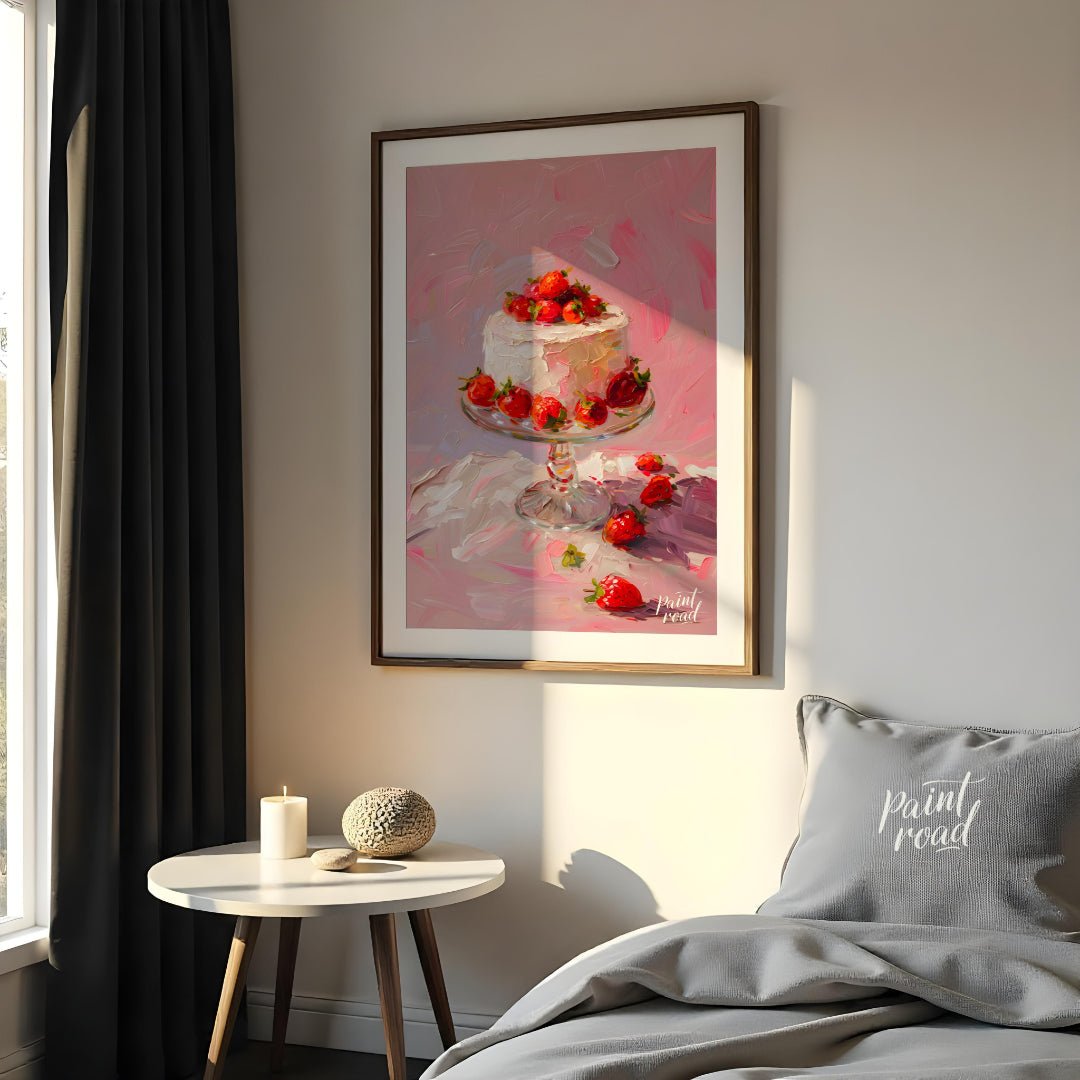 Strawberry Serenade Painting available online at Paintroad showing aesthetic. art and bakery