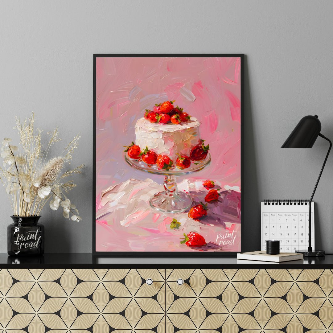 Strawberry Serenade Painting available online at Paintroad showing aesthetic. art and bakery