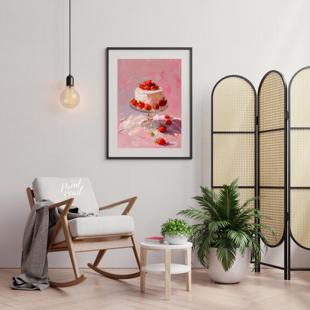 Strawberry Serenade Painting available online at Paintroad showing aesthetic. art and bakery