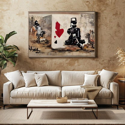 Immerse yourself in a world where urban grit meets abstract expression in this bold artwork. The for Family Room