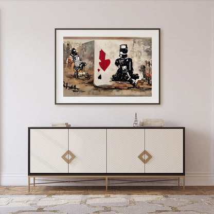 Immerse yourself in a world where urban grit meets abstract expression in this bold artwork. The for Foyer