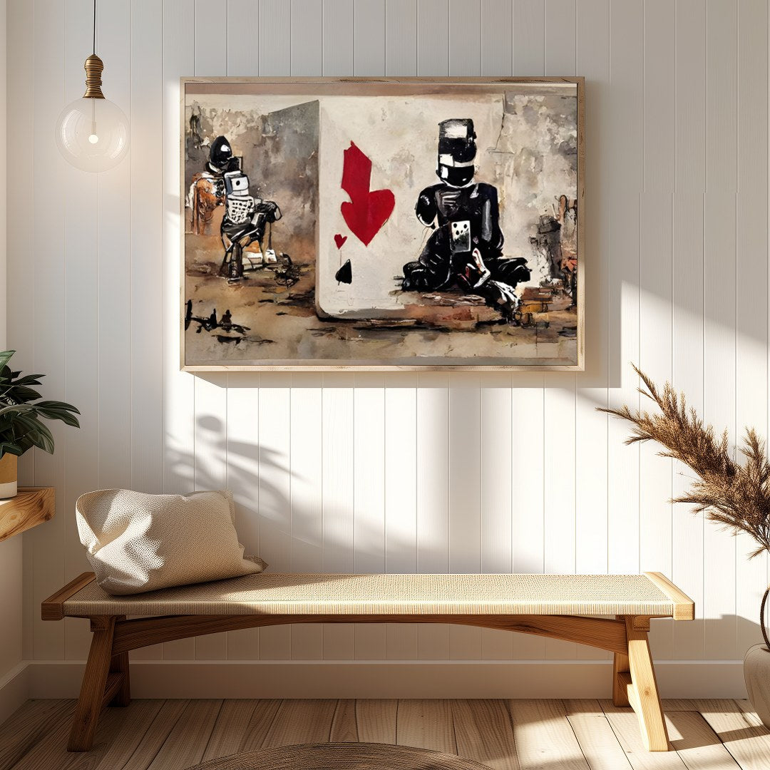 Immerse yourself in a world where urban grit meets abstract expression in this bold artwork. The for Hallway