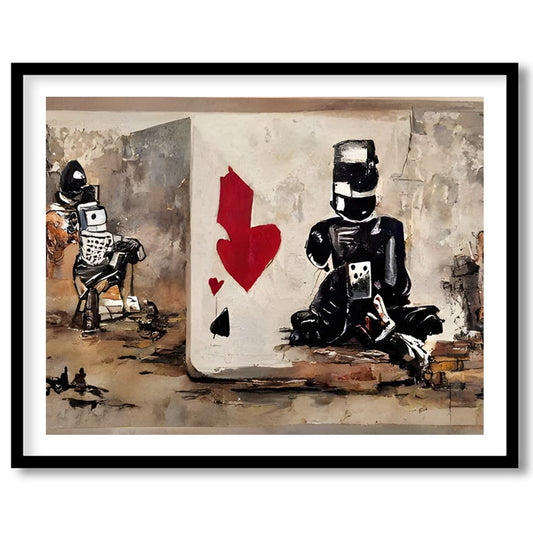 Immerse yourself in a world where urban grit meets abstract expression in this bold artwork. The for interior