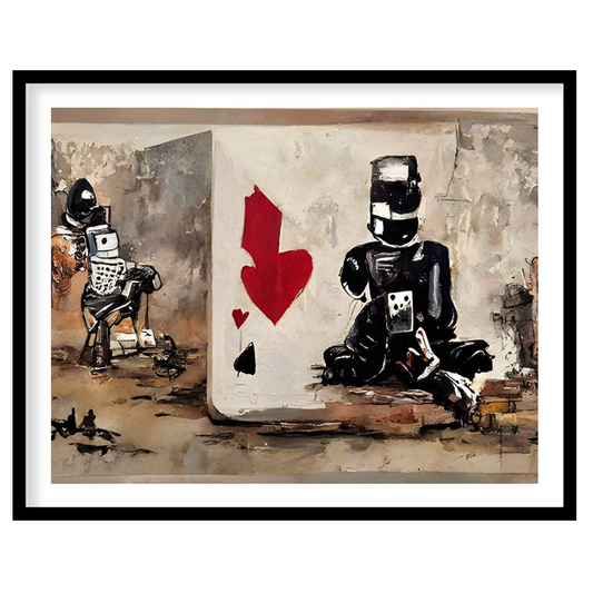 Immerse yourself in a world where urban grit meets abstract expression in this bold artwork. The for interior