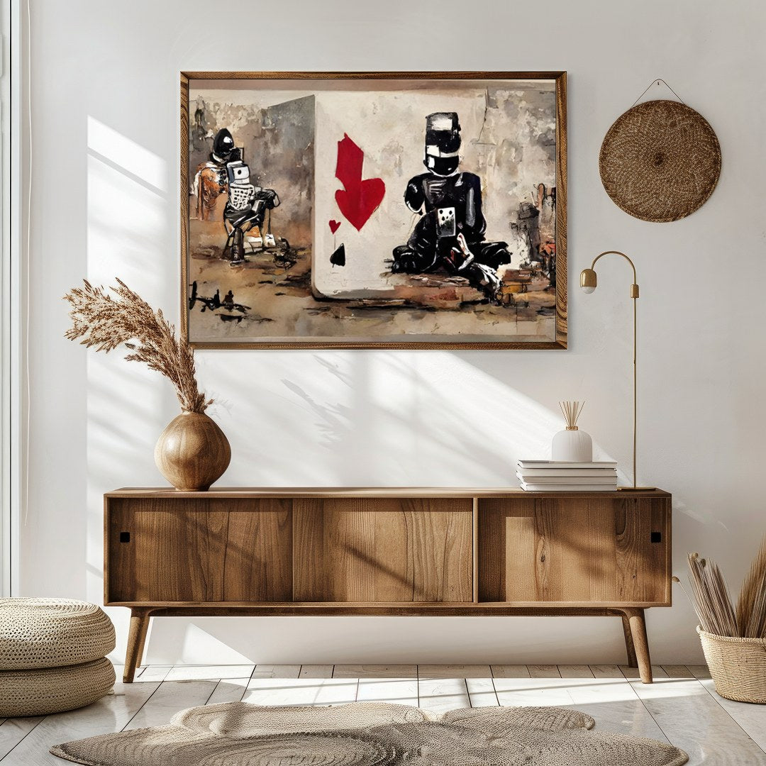 Immerse yourself in a world where urban grit meets abstract expression in this bold artwork. The for Sitting Area