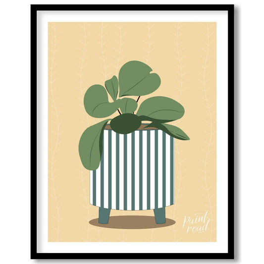 This delightful art print showcases a stylized Chinese Money Plant (Pilea peperomioides) with its c… for lovely house