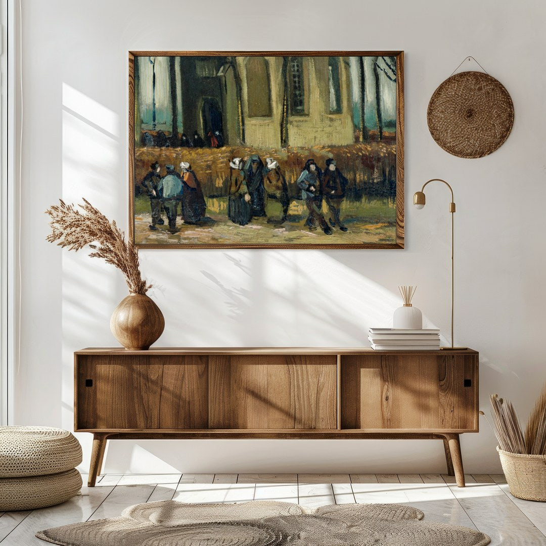 This captivating piece portrays villagers leisurely strolling along a path adjacent to an ancient for Sitting Area