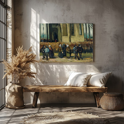 This captivating piece portrays villagers leisurely strolling along a path adjacent to an ancient for Veranda