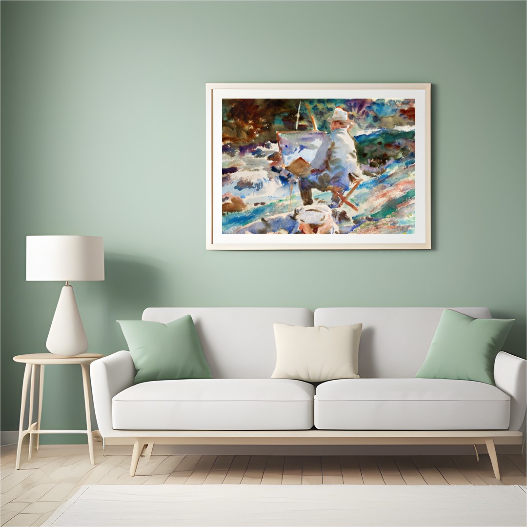 Immerse yourself in the serene beauty of this watercolor masterpiece, depicting an artist painting for Hall