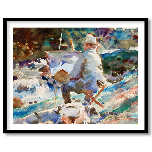 Immerse yourself in the serene beauty of this watercolor masterpiece, depicting an artist painting for retreat