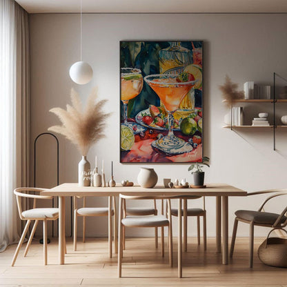 A vibrant and inviting watercolor painting capturing the essence of a summer cocktail party. The ar… for dining room