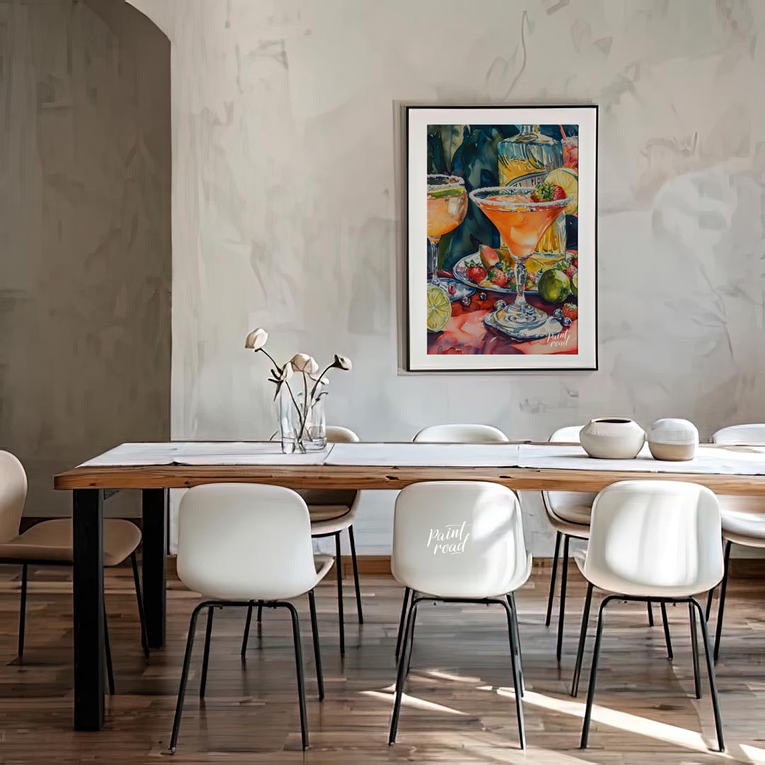 A vibrant and inviting watercolor painting capturing the essence of a summer cocktail party. The ar… for dining room