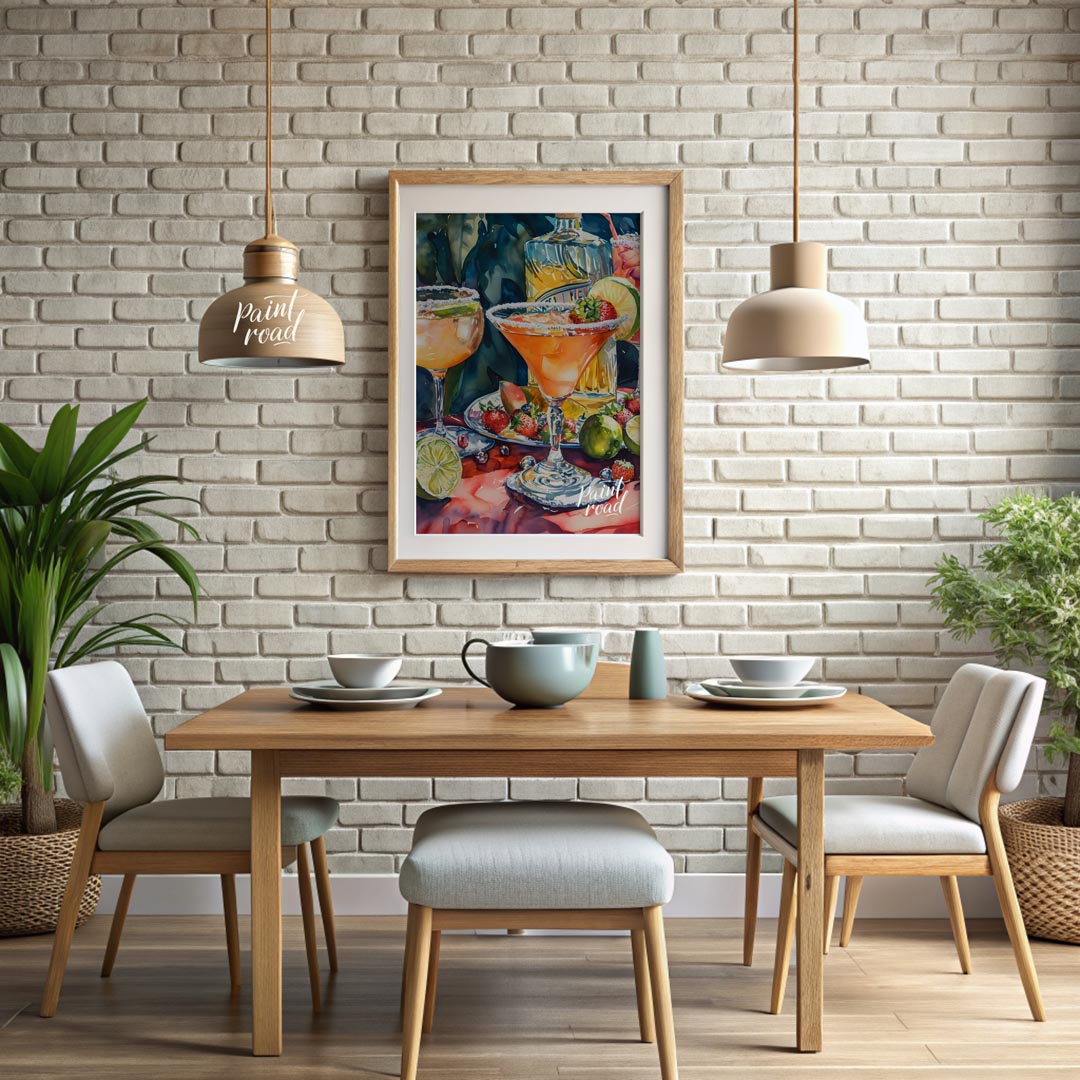 A vibrant and inviting watercolor painting capturing the essence of a summer cocktail party. The ar… for dining room