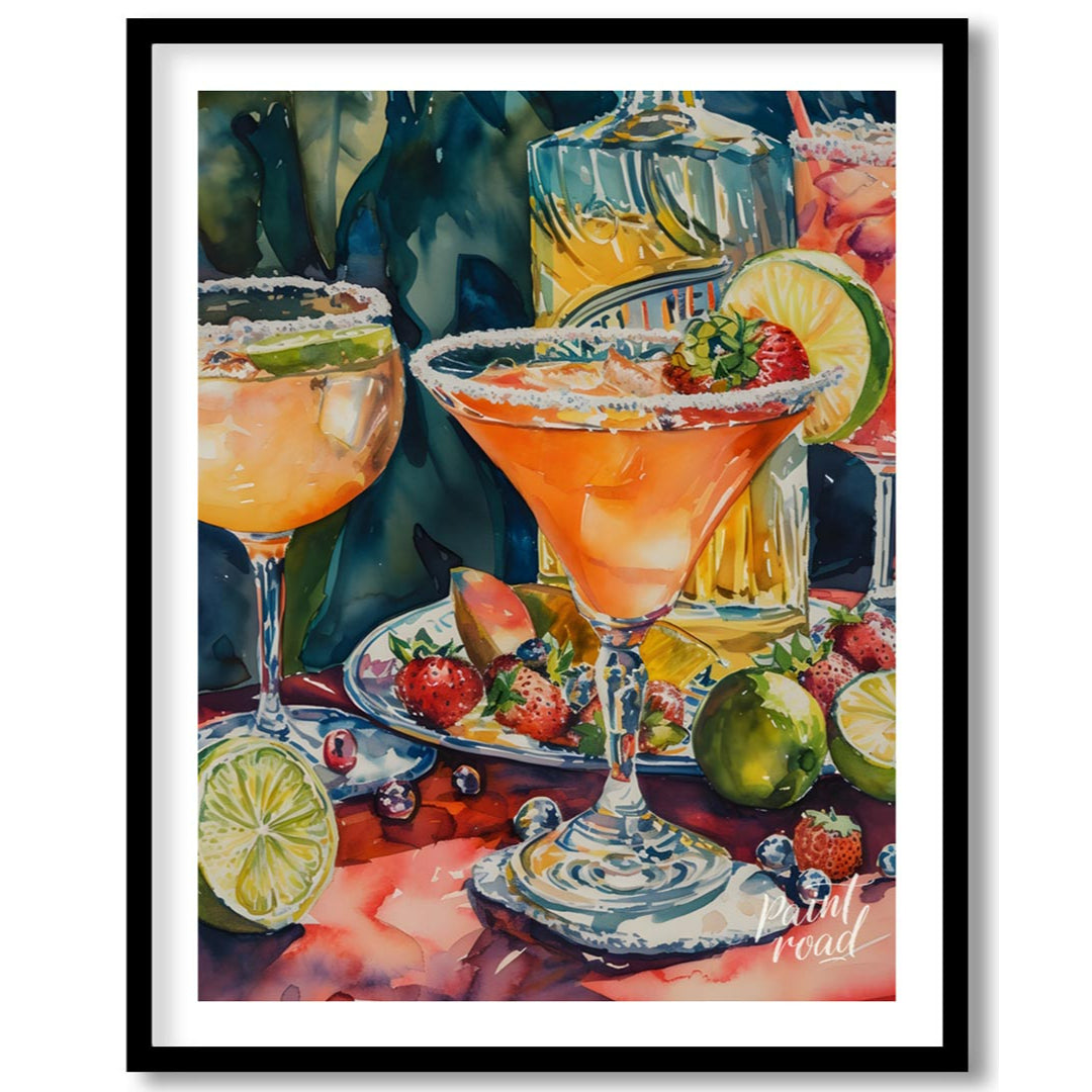 A vibrant and inviting watercolor painting capturing the essence of a summer cocktail party. The ar… for home
