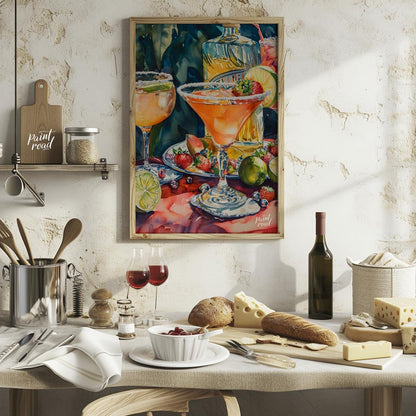 A vibrant and inviting watercolor painting capturing the essence of a summer cocktail party. The ar… for kitchen