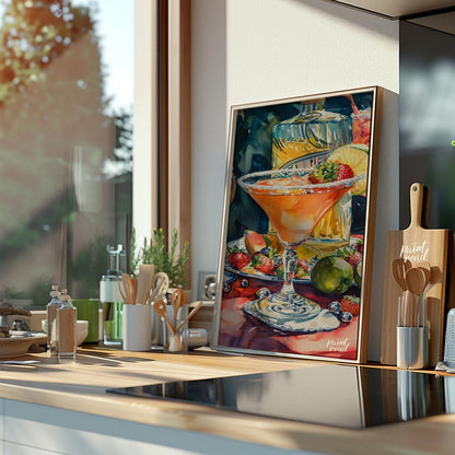A vibrant and inviting watercolor painting capturing the essence of a summer cocktail party. The ar… for kitchen