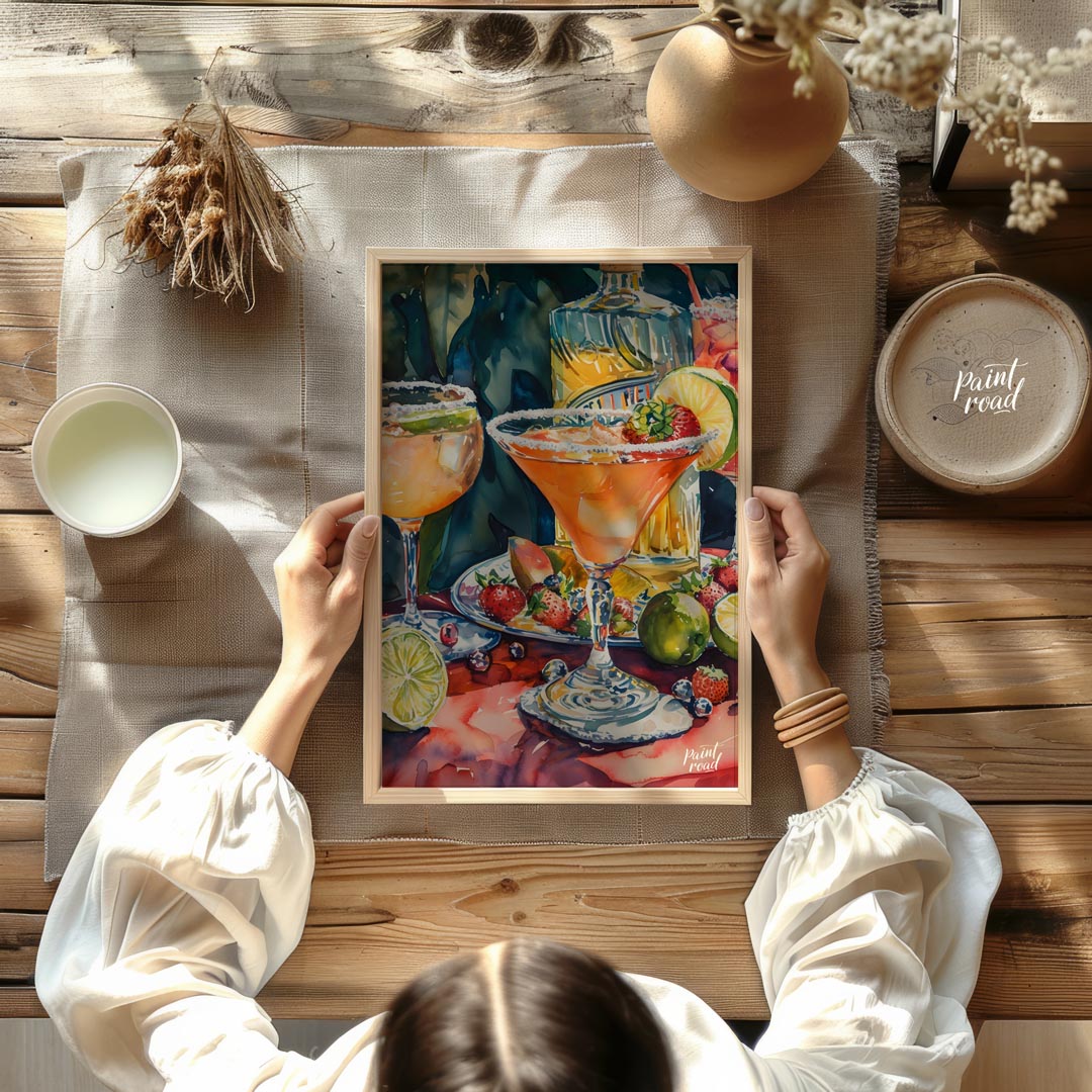 A vibrant and inviting watercolor painting capturing the essence of a summer cocktail party. The ar… for other