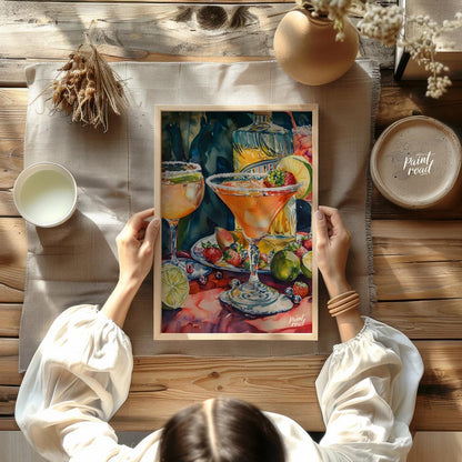 A vibrant and inviting watercolor painting capturing the essence of a summer cocktail party. The ar… for other