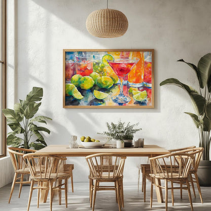 A vibrant and refreshing watercolor painting capturing the essence of a summer cocktail party. The … for dining room