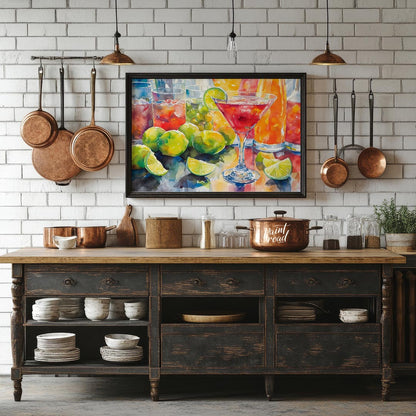 A vibrant and refreshing watercolor painting capturing the essence of a summer cocktail party. The … for kitchen