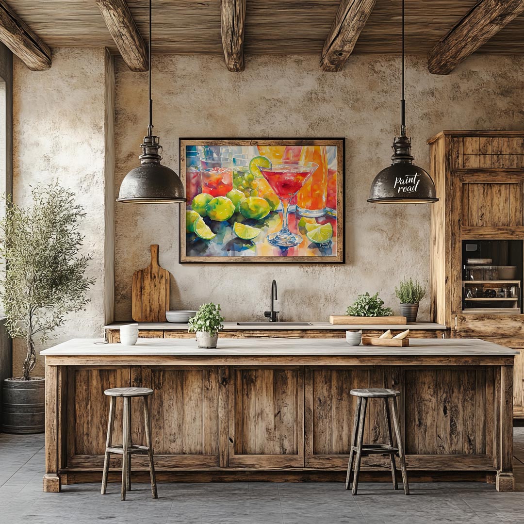 A vibrant and refreshing watercolor painting capturing the essence of a summer cocktail party. The … for kitchen