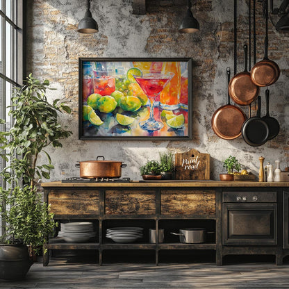 A vibrant and refreshing watercolor painting capturing the essence of a summer cocktail party. The … for kitchen