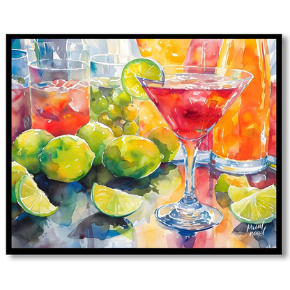 A vibrant and refreshing watercolor painting capturing the essence of a summer cocktail party. The … for space
