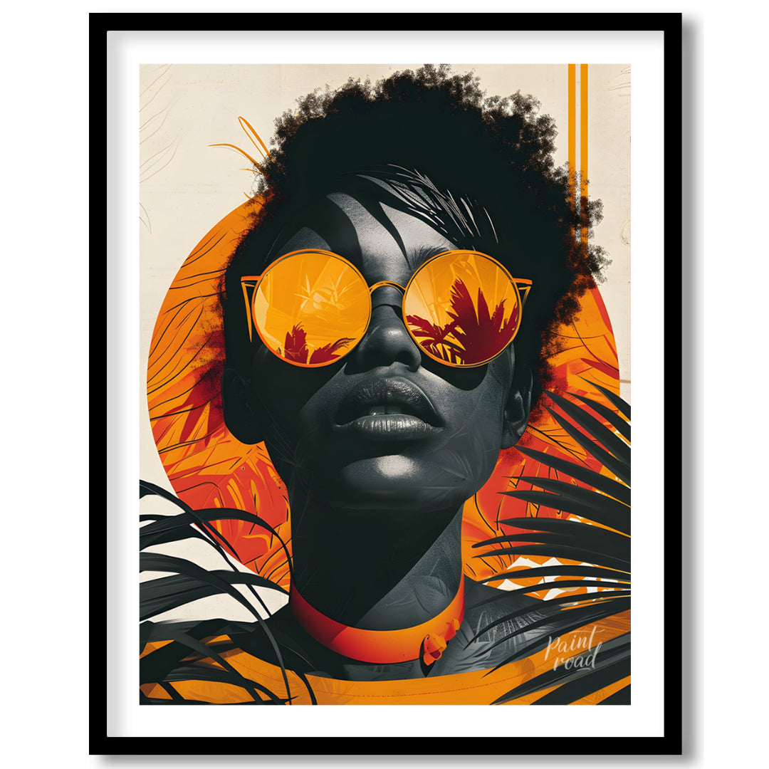 A striking portrait of a woman with a bold and confident gaze. The image is rendered in a vibrant c… for place