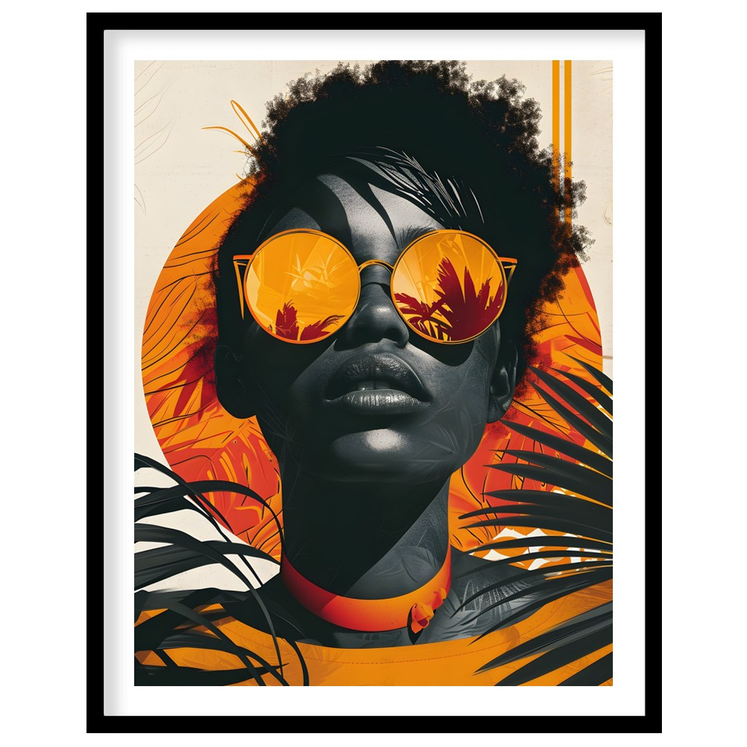 A striking portrait of a woman with a bold and confident gaze. The image is rendered in a vibrant c… for place