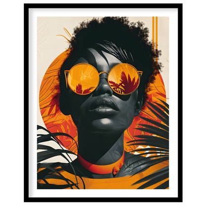 A striking portrait of a woman with a bold and confident gaze. The image is rendered in a vibrant c… for place