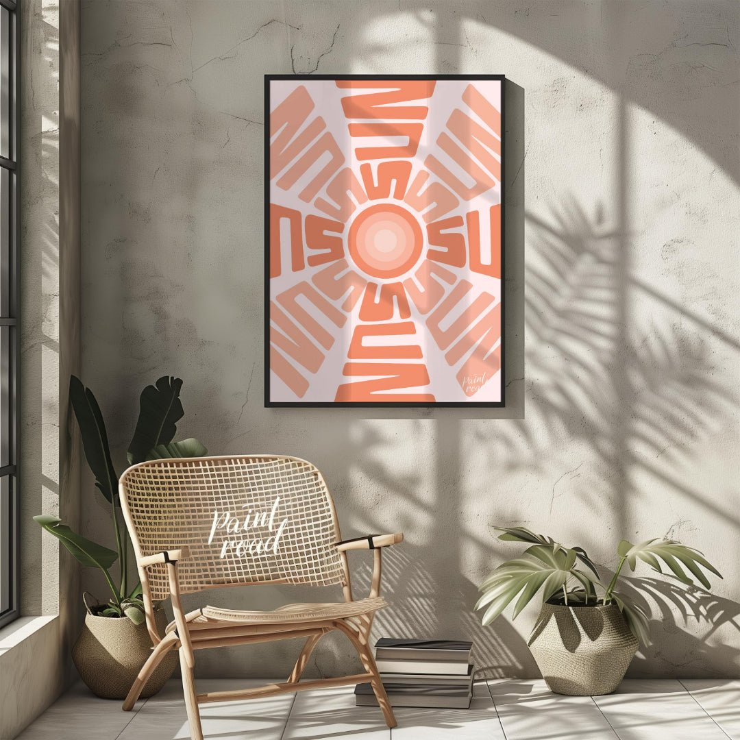 This captivating graphic features a stylized sun motif composed entirely of the word “SUN” repeated… for other