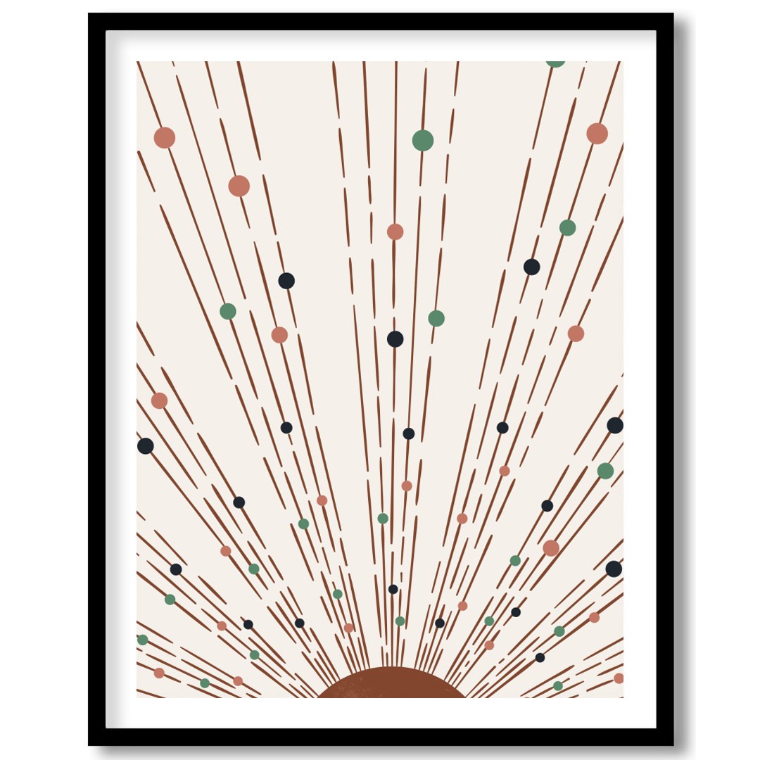 This captivating piece of artwork features a geometric sunburst pattern, combining earthy tones for decor